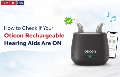 How to check of Oticon rechargeable hearing aids is ON?