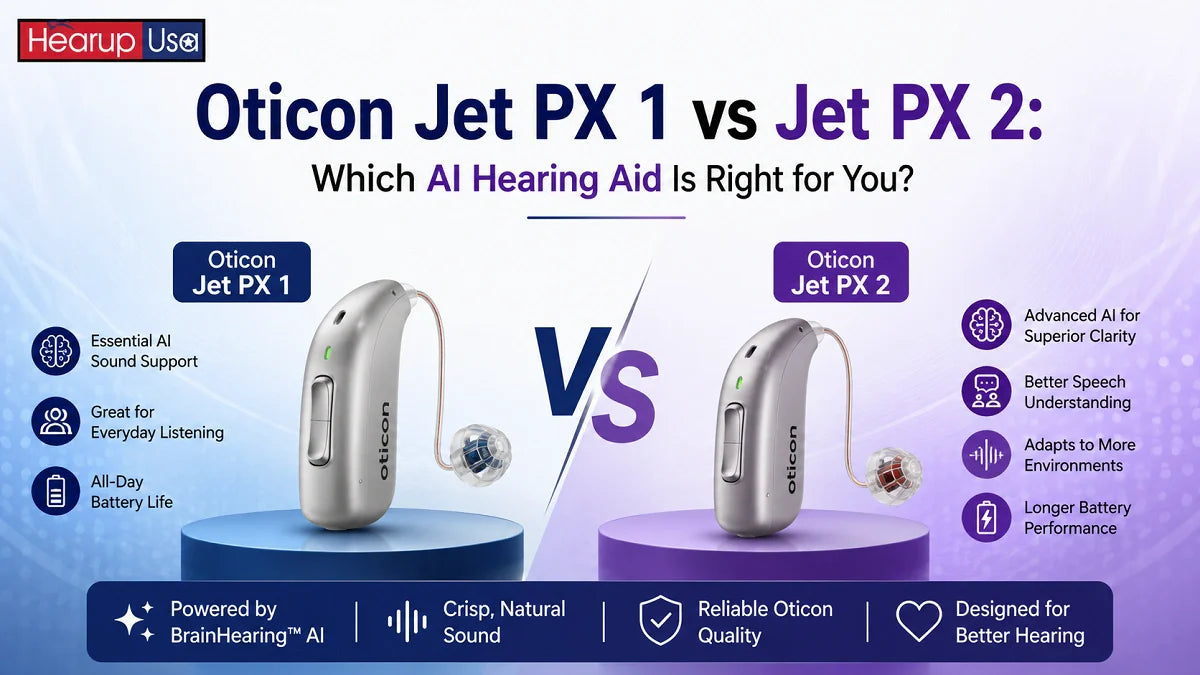 Oticon Jet PX 1 vs Jet PX 2: Which AI Hearing Aid Should You Buy in 2026?