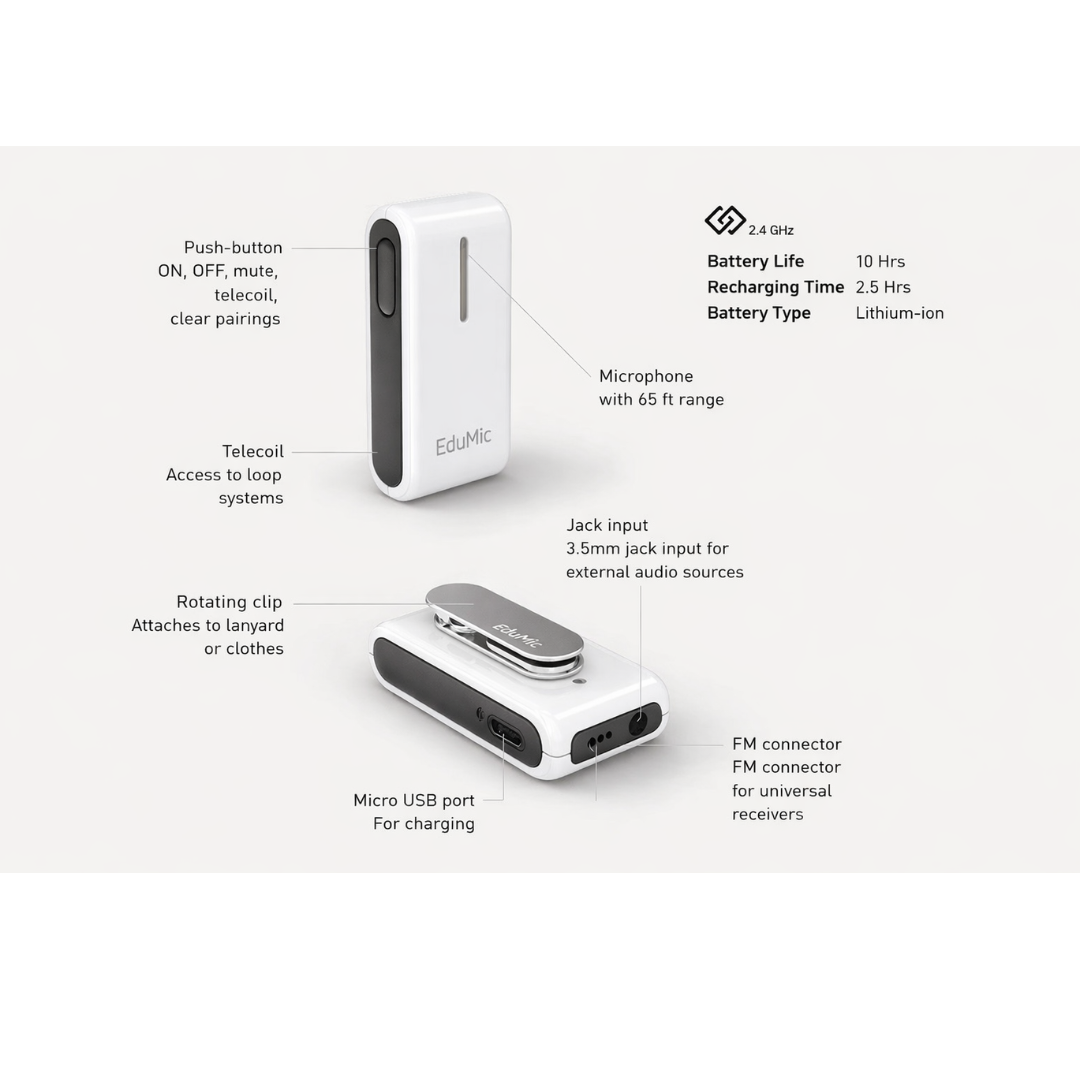 Oticon EDUMIC Wireless Remote Microphone System Support Children with Hearing Loss in Classroom, Restauran, Noisy Environment