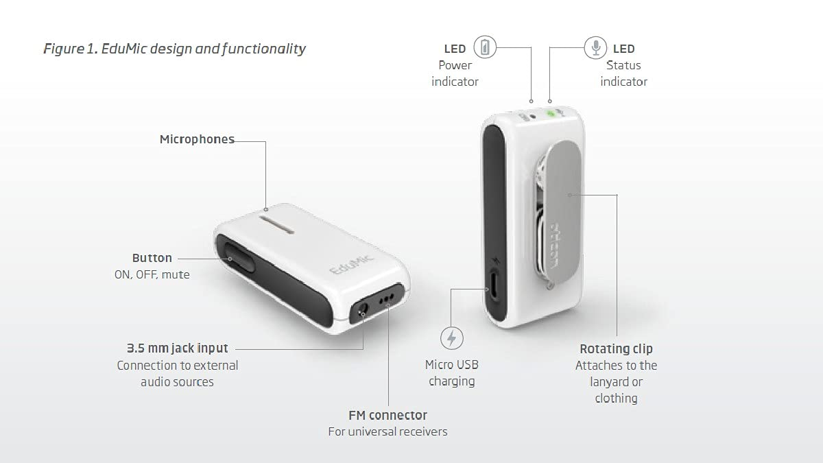 Oticon EDUMIC Wireless Remote Microphone System Support Children with Hearing Loss in Classroom, Restauran, Noisy Environment