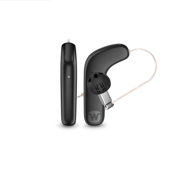 Widex Moment Kit MRRLD 110 Smart RIC Rechargeable Hearing Aid, 2 Hearing Aids with Portable Charger