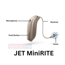 Oticon Jet 1 Mini RITE Power Open Fit Battery Mini RIC Bluetooth Connectivity Hearing Aid.