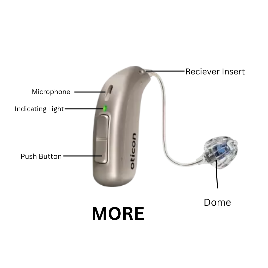Oticon More 3 MiniRITE Wireless Connectivity Remote Control Direct Streaming Rechargeable Hearing Aid