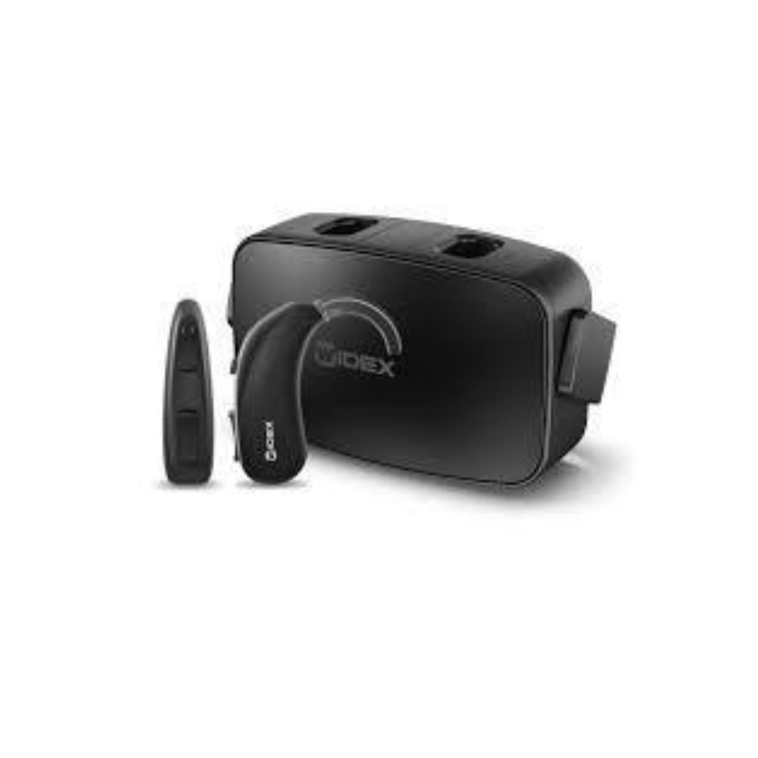 Widex Magnify MBR3D 100 Behind The Ear (BTE) Rechargeable Battery Bluetooth Enabled, 2 Hearing Aids with charger